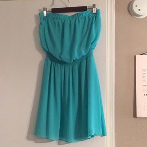 Express strapless teal mini dress